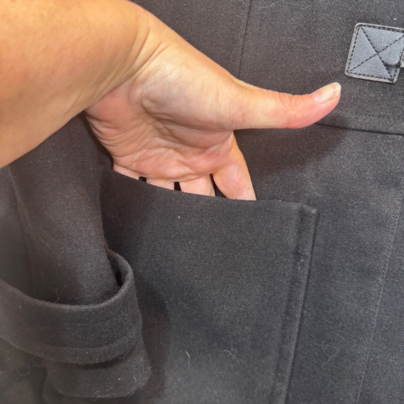 London Fog Pea Coat Womens Size XL Black Hooded Wool Blend Mid Length - Picture 3 of 8